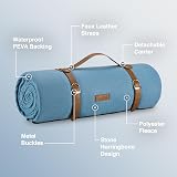 VonShef Picnic Blanket Blue Herringbone Large 220x200cm Waterproof Backing view 5