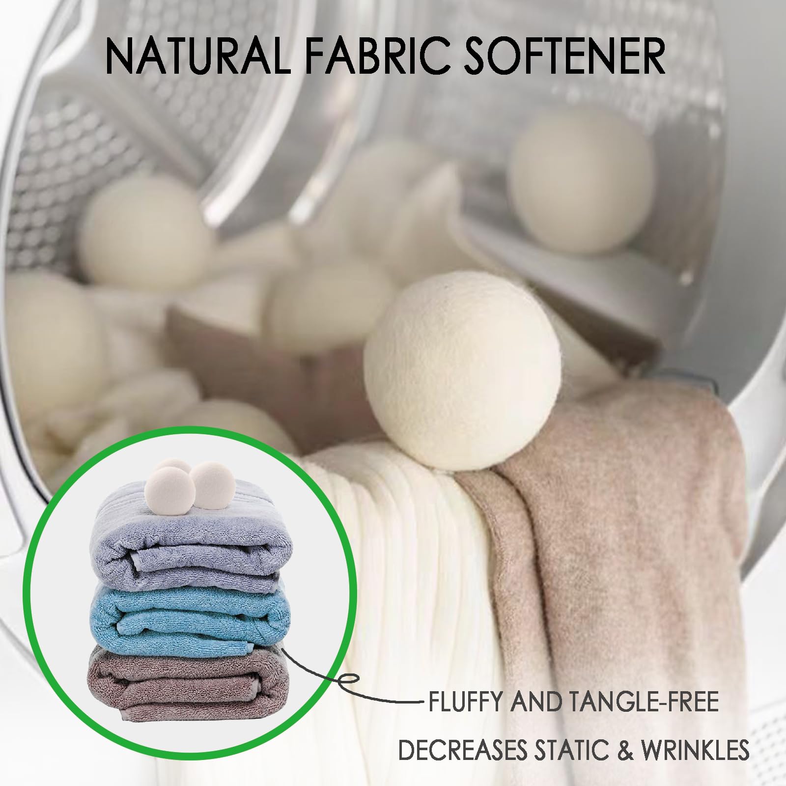 Wool Dryer Balls, 3 Count XL Dryer Lint Balls, Reusable Premium Natural Fabric Softener, Efficiently Add Essential Oils Instead of Dryer Sheets, Laundry Room Organization Essentials