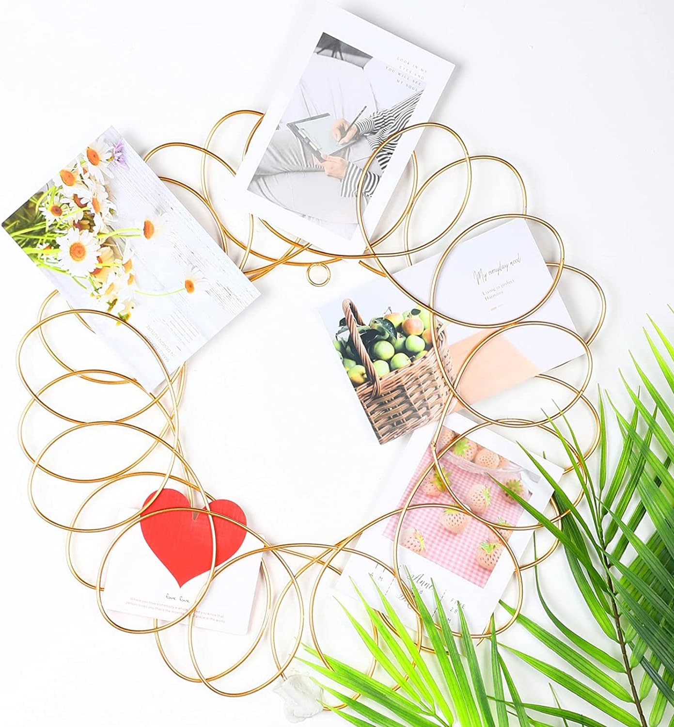 Wreath Hangers - Large Christmas Holiday Gold Metal Spiral Wreath Greeting Card Holder, 17 Inches Diameter (Gold)