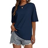 SMENG Women's Oversized Tshirts Cotton Blend Loose Fit Short Sleeve Shirts Basic Comfy Summer Tees Trendy Outfits 2026