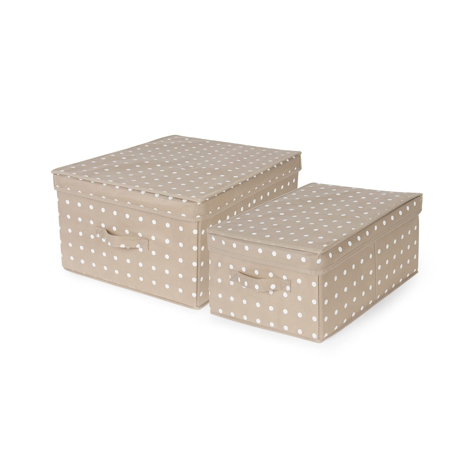 Compactor Set of 2 Foldable Storage Boxes with Lid, Non-Woven Polypropylene and Cardboard, Large 40 x 50 x 25cm, Small 30 x 43 x 19cm, Rivoli Range, Brown/White, RAN10444