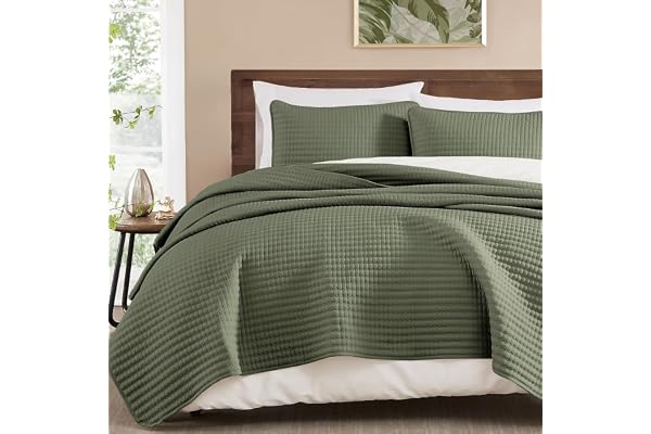 WRENSONGE Queen Quilt-3 Pieces Lightweight Bedspreads Olive Green Queen Size Quilt Bedding Set for All Seasons, Soft Summer C