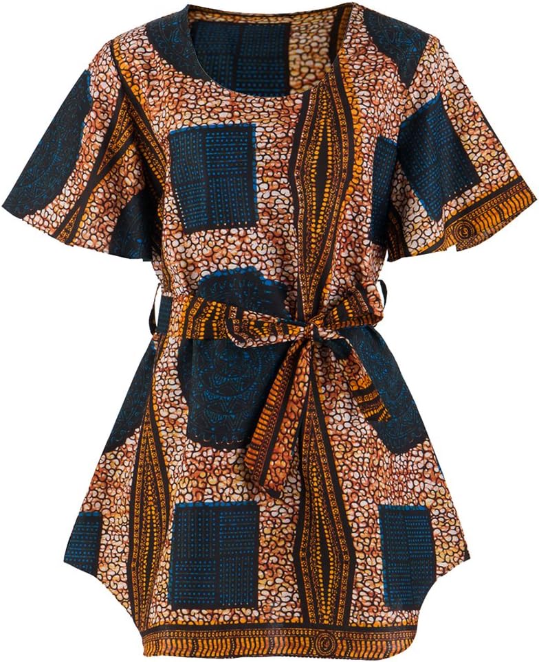 Candow Look Womens African Wax Printed Tops Retro Classic Mini Cotton Dress