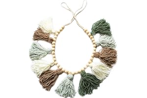 Bohemian Wood Bead Tassel Garland, Macrame Hanging Wall Decorations, Ins Style Baby Room Bed Room Decoration (Green)