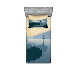 Lunarable Fishing Fitted Sheet & Pillow Sham