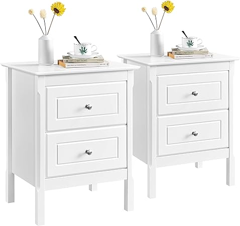 Yaheetech White Bedside Table Set Of 2 Sofa Side End Table Corner Table With 2 Drawer Bedroom Living Room Furniture 48 X 40 X 61cm Amazon Co Uk Kitchen Home