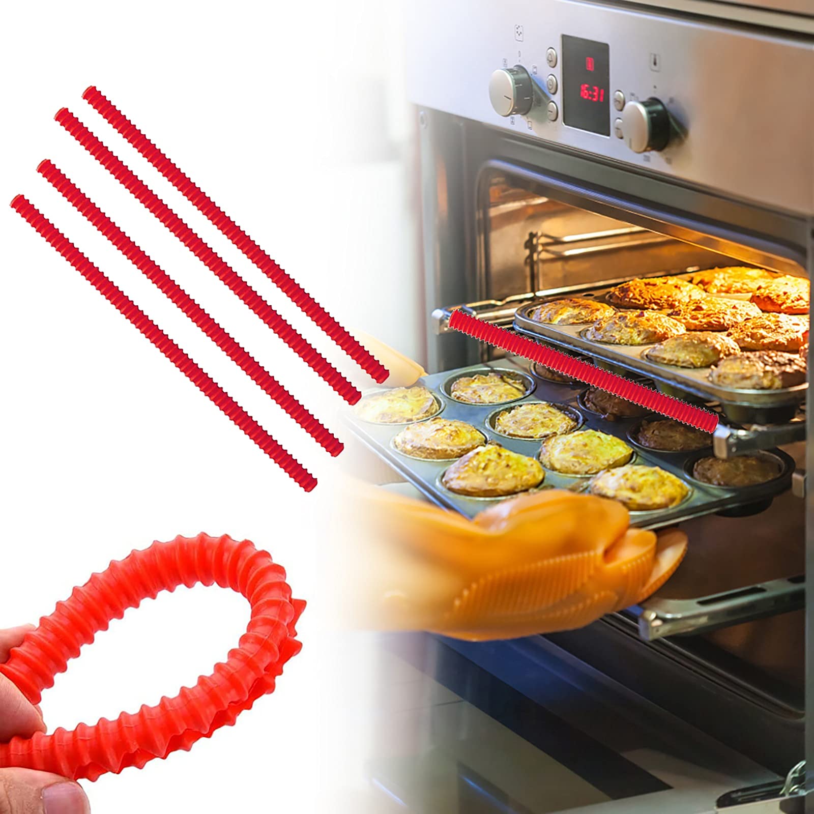 Camidy Silicon Oven Rack Covers,Heat Resistant Oven Edge Guard Protect Against Burns Scars Kitchen Oven Cooker Shelf Protector