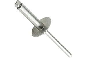 Fastenere Large Flange Pop Rivets - 3/16" x 1/2" (25 Pack) Heavy Duty, Stainless Steel Blind Rivets, Open End 6-8 Grip Range .376" - .500", Corrosion Resistant, High Tensile & Shear Strength