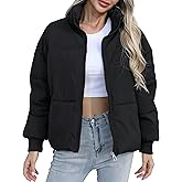 Bello vita Women's Winter Quilted Down Jacket Stand Collar,Zipper,Drawstring,Short,Warm Loose Fit