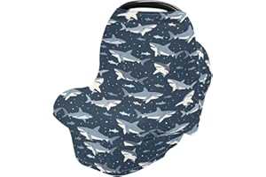 Ocean Sharks Baby Car Seat Cover Carseat Canopy Multi-use Stretchy Cover for Breastfeeding Stroller Shopping Cart Cozy Canopy