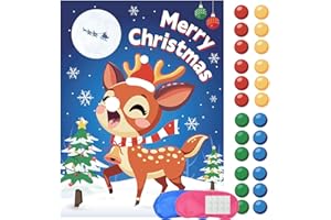 ROSCID Christmas Games Pin the Noses on the Reindeer - Xmas Party Games Holiday New Year Activity 24 Stickers with 2 Blindfolds Winter Elk Party Supplies Pin Nose School Classroom Office Home Travel Trip