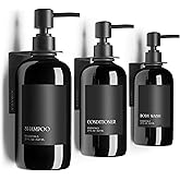 Stylish Shampoo and Conditioner Dispenser Set of 3 for Wall Mount - Modern Drill Free 21oz Shower Soap Bottles with Labels - Easy Refill Body Wash Dispensers for an Instant Bathroom Decor Upgrade