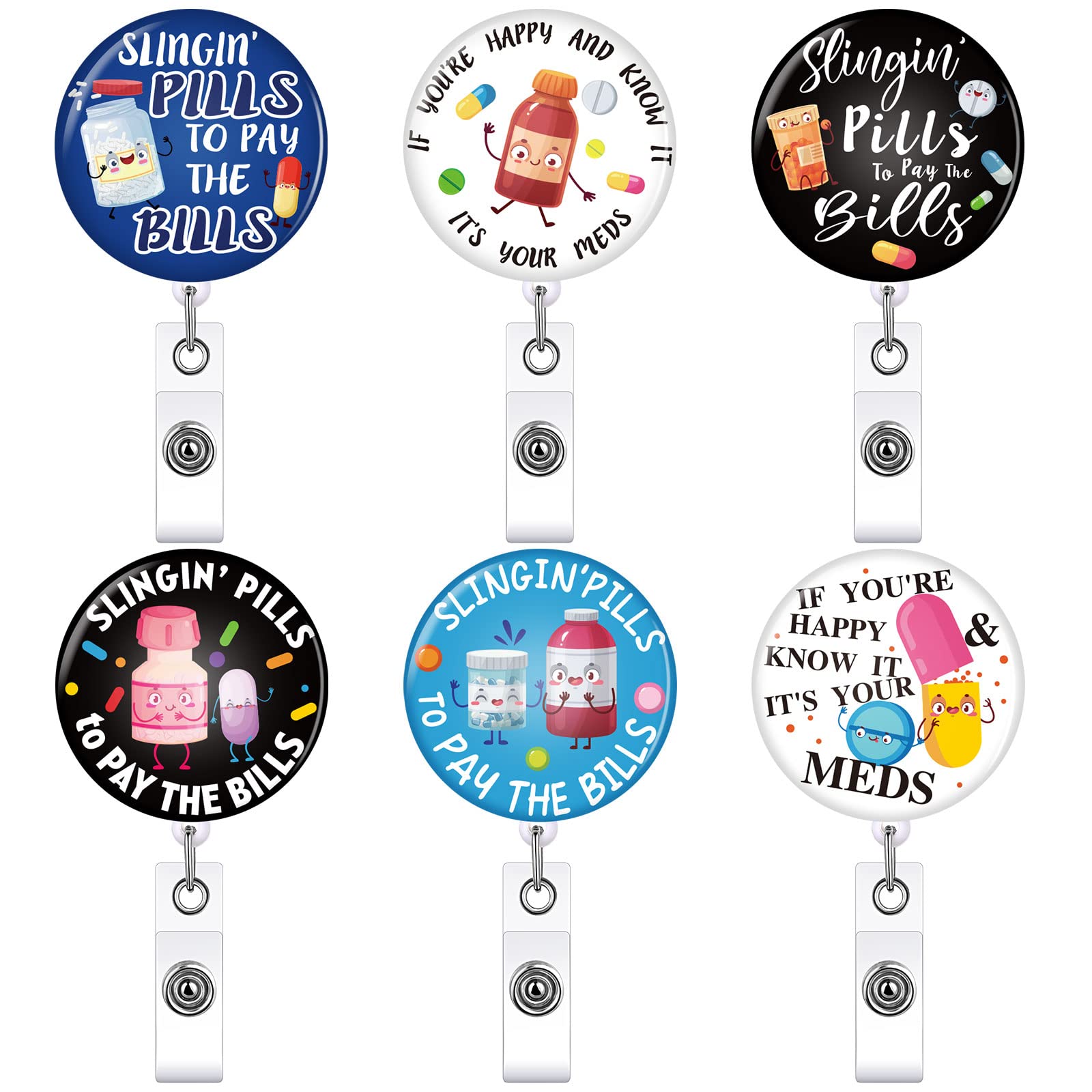 Photo 1 of TaoBary 6 Pcs Funny Pharmacy Badge Reels Retractable Nurse Badge Holder with Alligator Clip Pill Nurse Name Tag Holder with ID Clip for Doctor Pharmacist Medical Work Student Office
