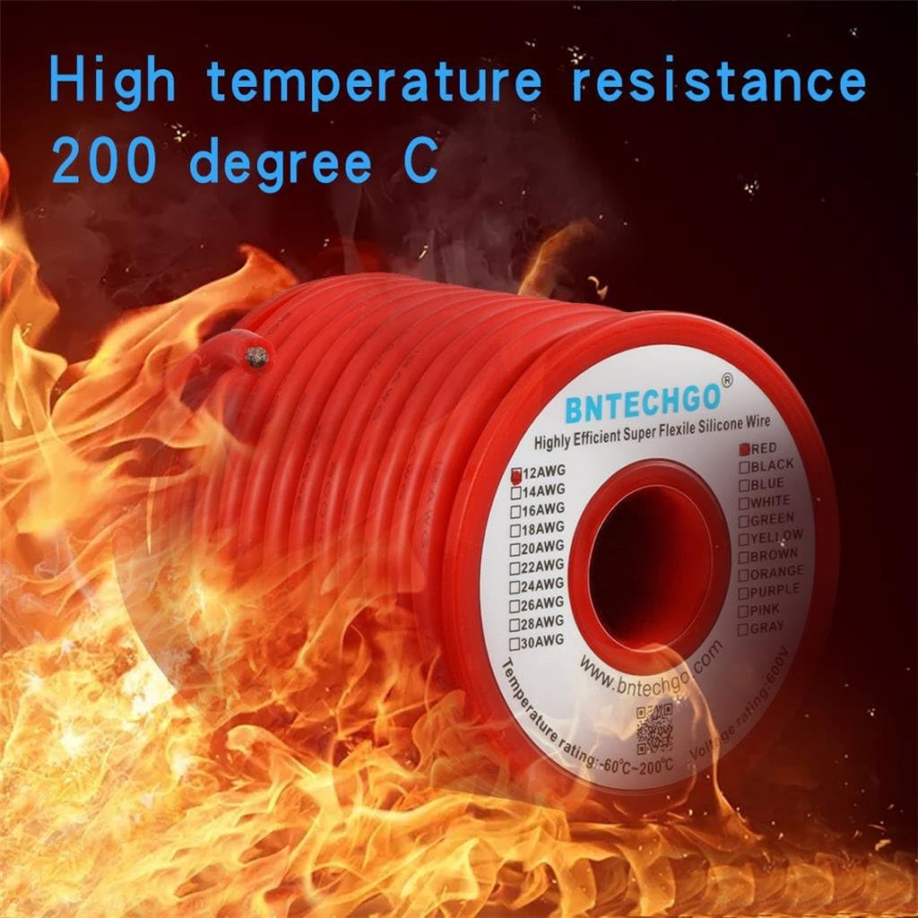 BNTECHGO 12 Gauge Silicone Wire Spool 25 ft Red Flexible 12 AWG Stranded Tinned Copper Wire: Car Electronics