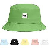 Kids Sun Hat Smile Face Bucket Hat for Girls Boys Summer Sun Protection Cotton Unisex Beach Cap
