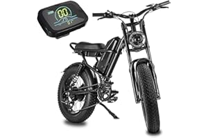 BOOTIME Fat Tire Electric Bike for Adults 1500W,28mph,75miles,Full Suspension,Removable Battery,Electric Bicycle,Dirt Bike,Fatbike 20" All Terrain,Snow Tires,Mountain Bike Moped,7-Speed,Ebike Off Road