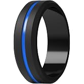 ThunderFit Silicone Wedding Rings for Men, Brushed Top Middle Engraved Line | 8.2mm Wide, 2.5mm Thick Rubber Engagement Bands, Available in 1, 4, 6 &amp; 7 Packs, Comfortable Fit, Durable &amp; Flexible Silicone