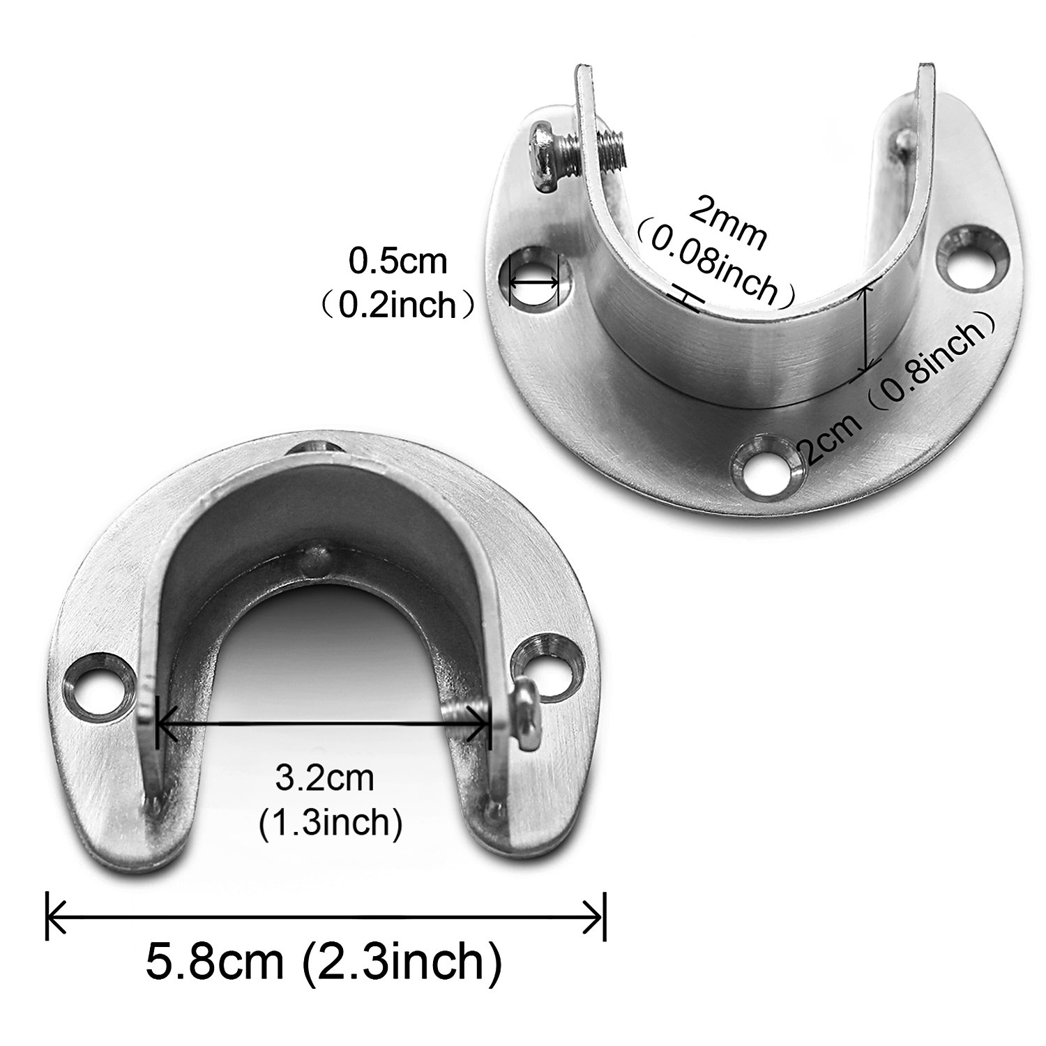 Hestya Stainless Steel Closet Pole Sockets Rod Socket Flange Set Rob