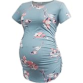 Smallshow Women's Maternity Shirt Tops Side Ruched Pregnancy Clothes Summer