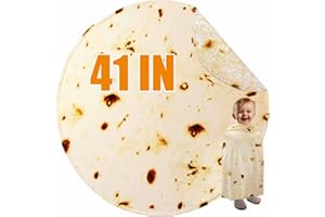 IFAON Tortilla Burrito Blanket Funny Gifts for Kids Toddler Pets 300GSM Ultra Soft Flannel Novelty Cute Realistic Mexican Taco Food Round Throw White Elephant Gag Gift 41 in