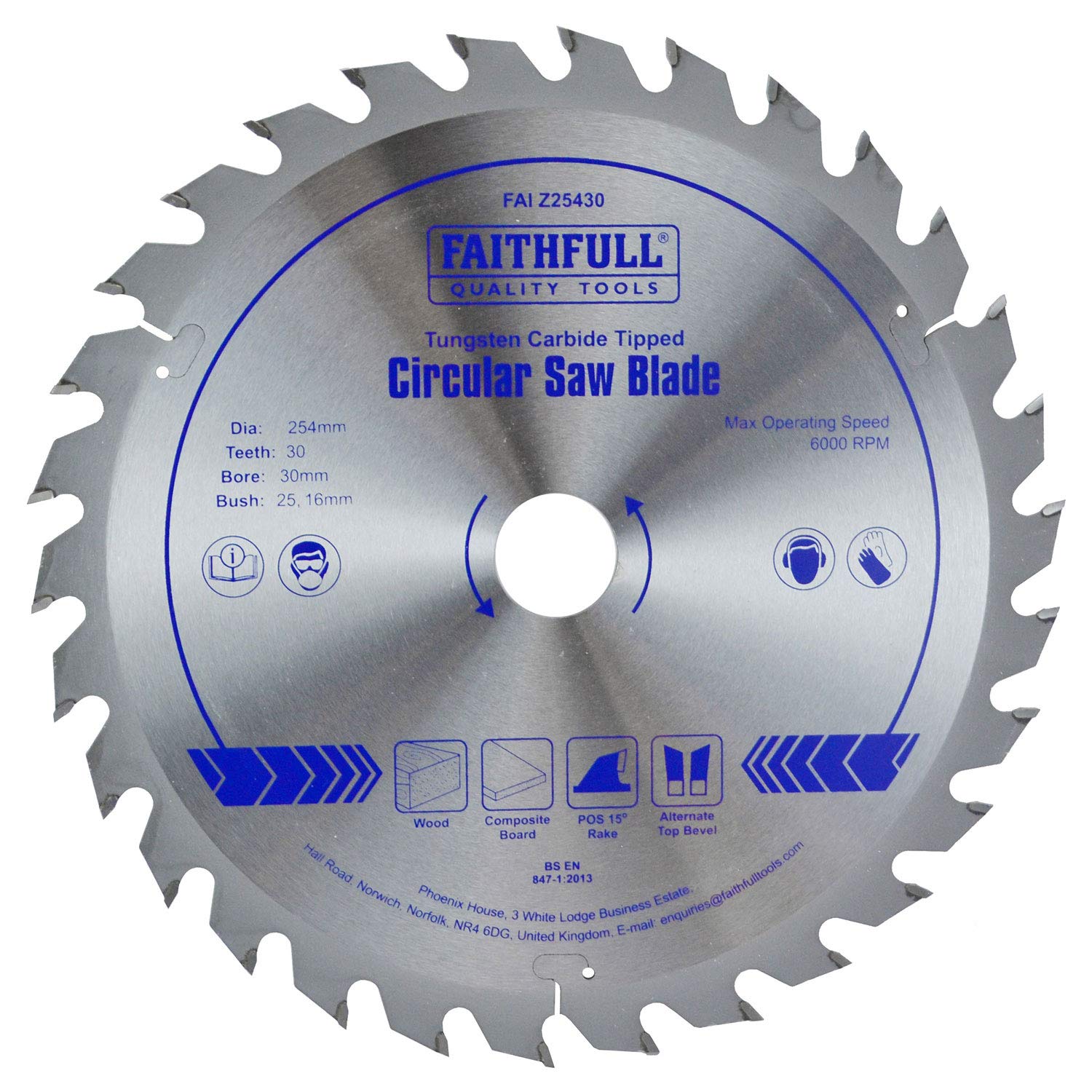 Faithfull FAIZ25430 TCT Circular Saw Blade 254 mm x 30 mm Bore x 30 Teeth