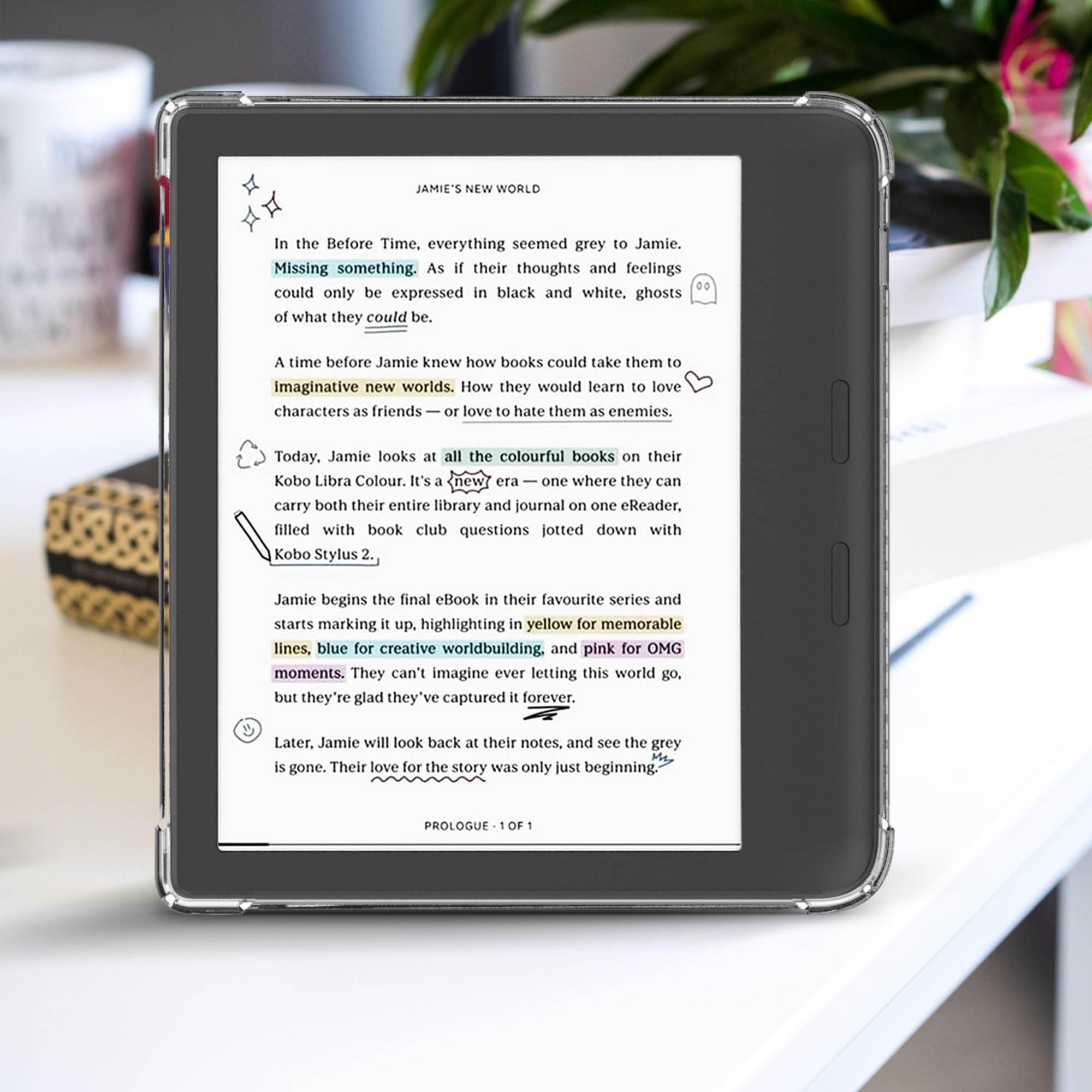 Clear Case for 7 inch Kobo Libra Colour/Kobo Libra 2 eReader/2in 1 Case with 50 Stickers,Lightweight and Scratch-Proof Silicone Back Cover