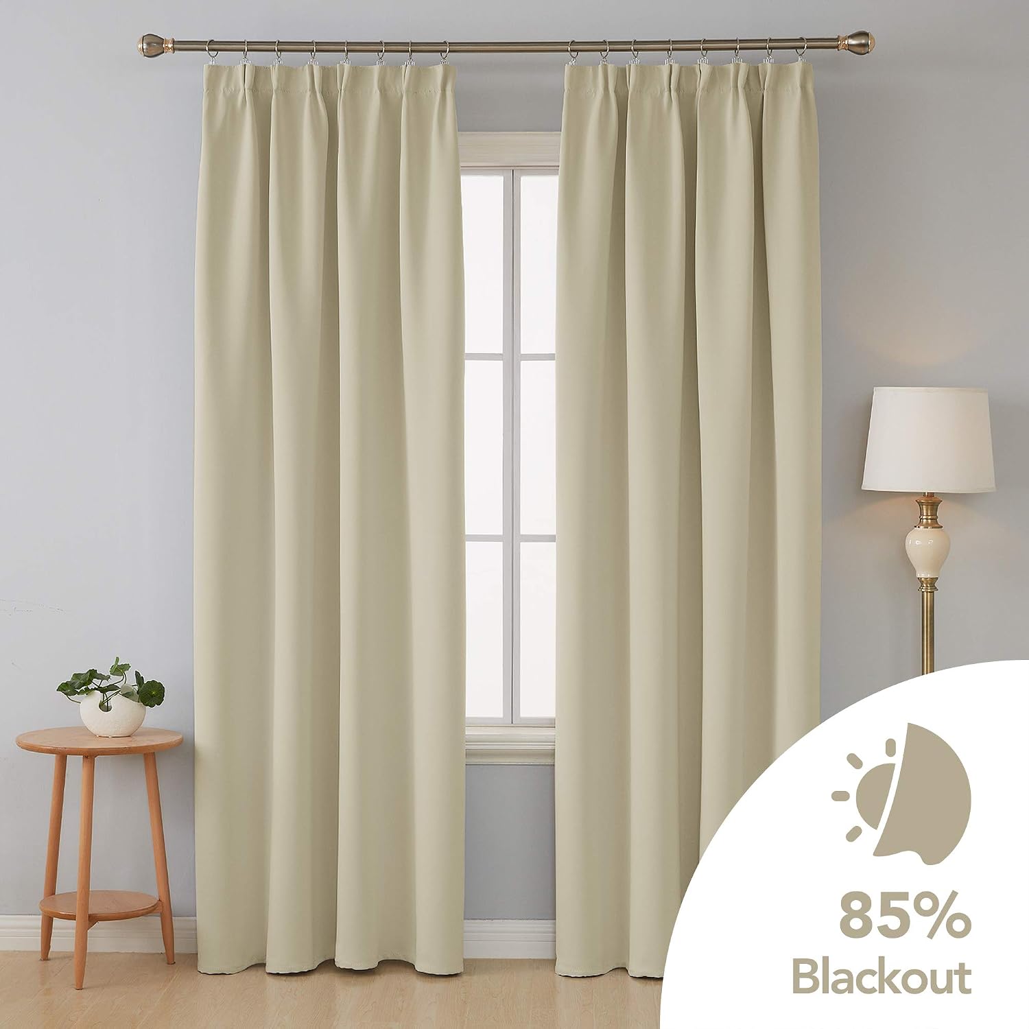 Deconovo Super Soft Thermal Insulated Pencil Pleat Curtains Room Darkening Curtains for Kitchen 90 x 90 Beige 2 Panels - Image 3