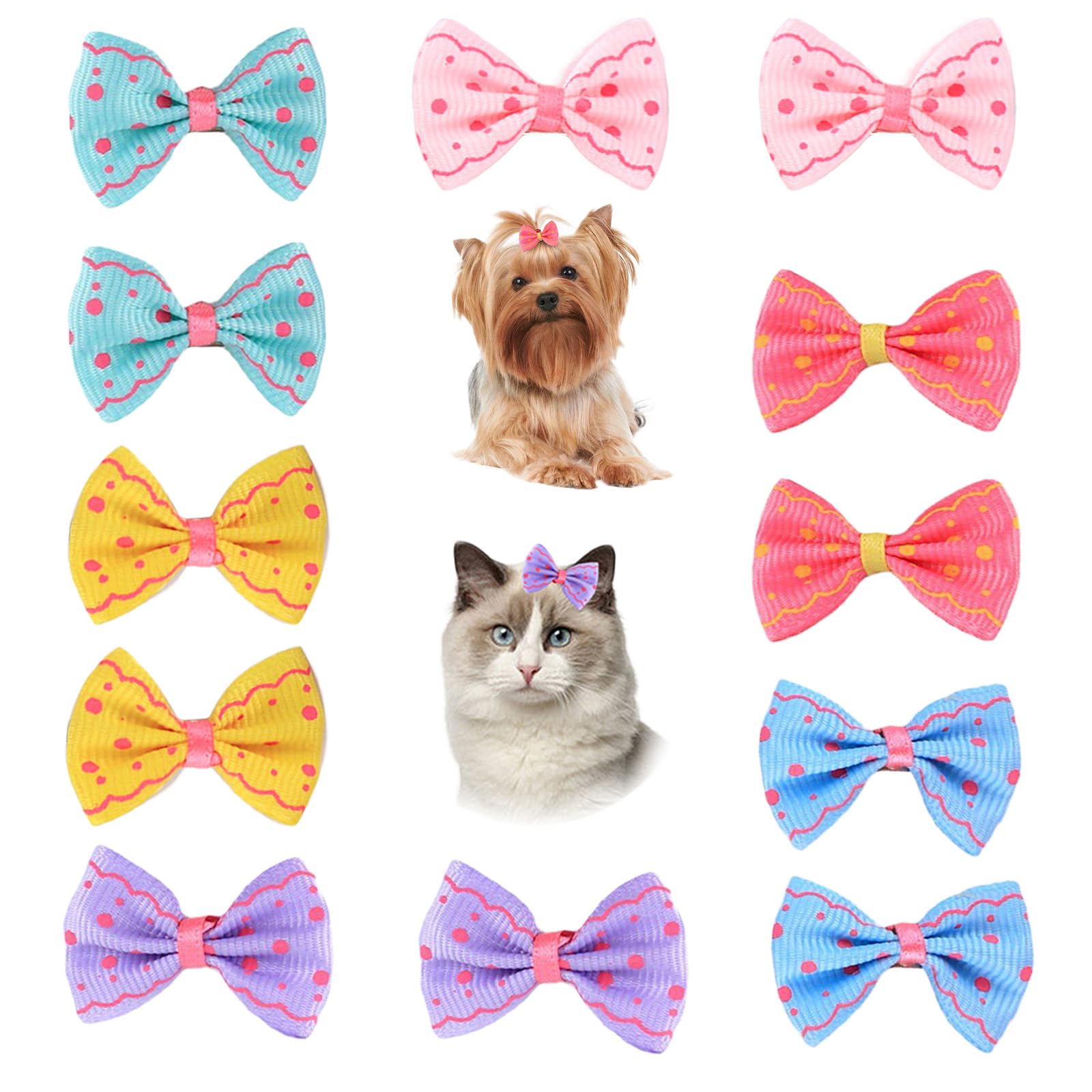 AWOCAN Pet Hair Clips Bowknot Bows Dots Pet Hair Clips for Dog Cats Puppy Dog Hair Bows Hairpin Puppy hair bows Pet Party Decoration (B)