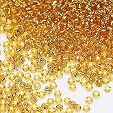 Bala&Fillic Gold Sliver Lined Color Size 3mm Seed Beads About 3600pcs/100Grams in Bag, 8/0 Glass Craft Beads for Making Bracelet and Necklace (Sliver Lined Gold)
