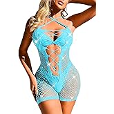 Kaei&Shi Rhinestone Rave Outfits Fit 0-16, Exotic Dancer Fishnet Bodysuit, Sexy Glow Stripper Bodystocking Lingerie For Women