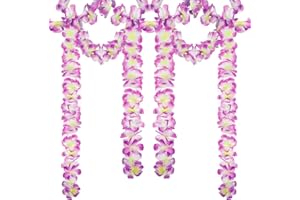 Moucuny 12 Pcs Tropical Flower Banner Hawaiian Garland Luau Flower Leis Garland Bulk Hawaii Party Decor Tropical Garland for Hawaii Summer Luau Tropical Decor(Purple)