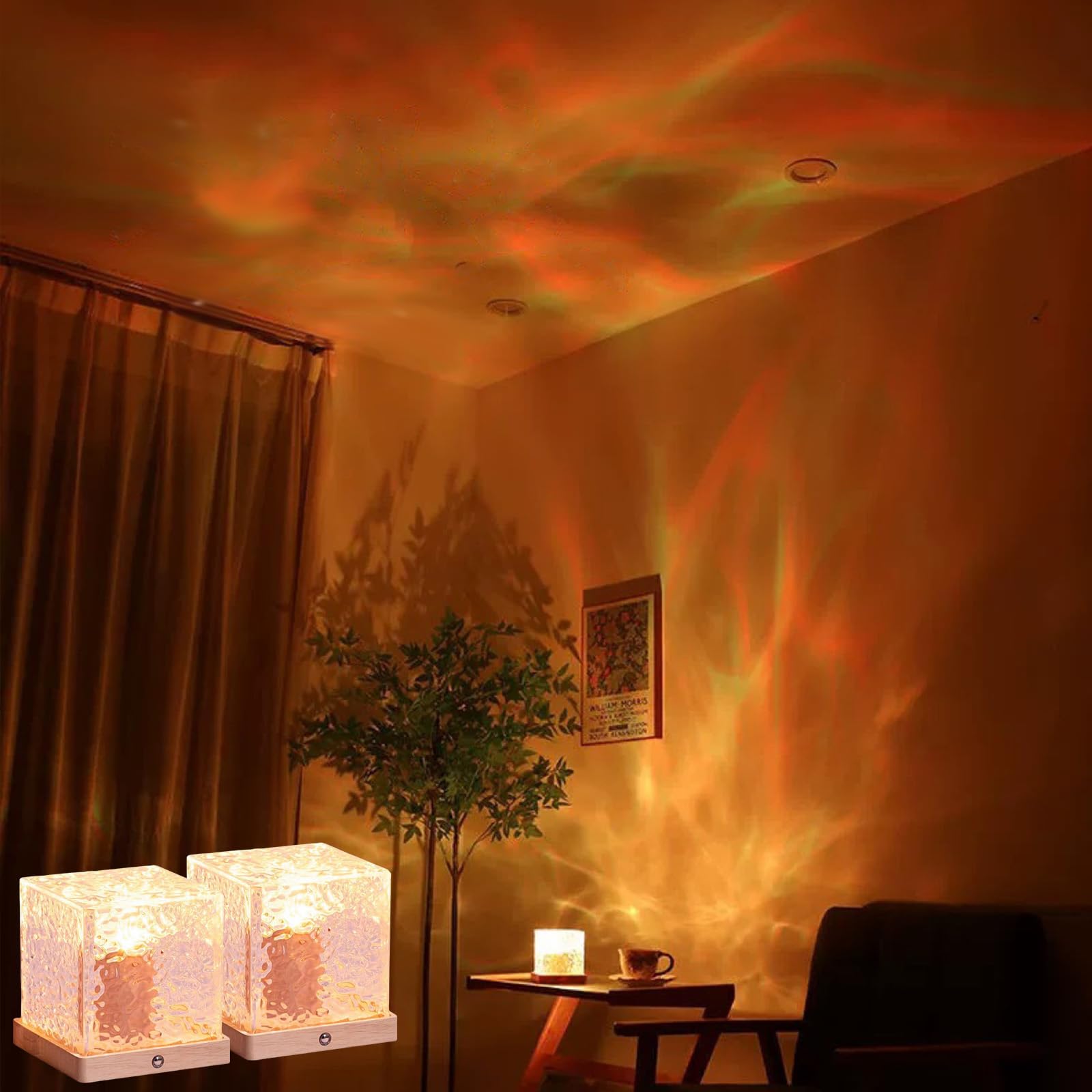 Photo 1 of 2Pack Aurora Ocean Wave Lights Projector(Touch & Remote), Cordless Rechargeable 16 Colors 4 Modes Northern Lights Dimmable Ambient Mood Lighting,Color Changing Night Light for Bedroom Shower (Large)