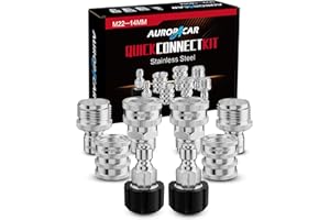 AURORA CAR Pressure Washer Quick Connect Kit, Stainless Steel Pressure Washer Adapter Set, M22-14mm Swivel to 3/8" Quick Connect Fittings, 3/4 Inch Hose Fittings, 8 Pack