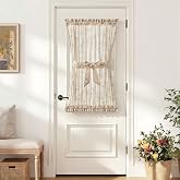 jinchan Taupe Linen Floral French Door Curtain 40 Inch Rod Pocket 1 Panel | Light filtering, a tieback included, cottage farmhouse, short curtain for glass doors in kitchens, laundry rooms, patio