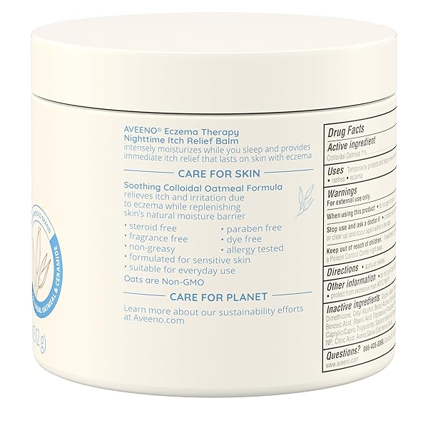 AVEENO ECZEMA THERAPY NIGHTTIME ITCH RELIEF BALM, COLLOIDAL OATMEAL FORMULA INSTANTLY SOOTHES ITCHY, ECZEMA-PRONE SKIN, MOISTURIZING BALM FOR SENSITIVE SKIN, STEROID- & FRAGRANCE-FREE, 11 OZ