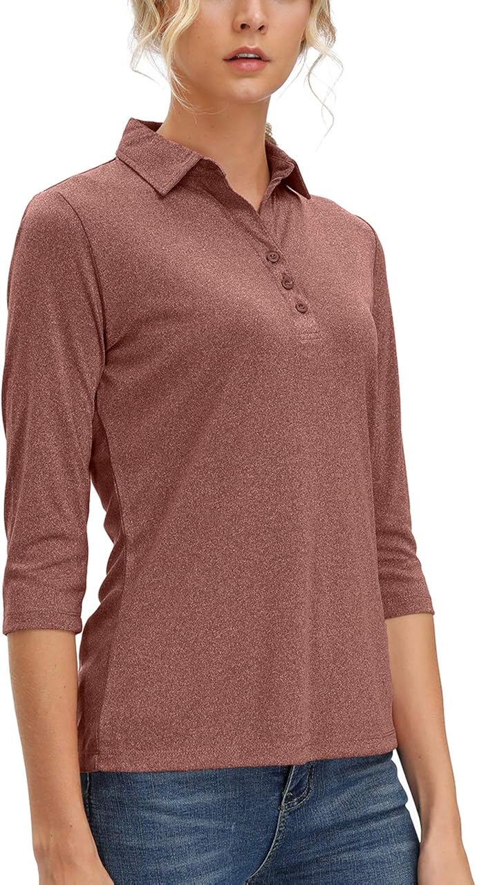Women's 3/4 Sleeve V Neck Golf Shirts Moisture Wicking Performance Knit Tops Fitness Workout Sports Leisure T-Shirt: Clothing