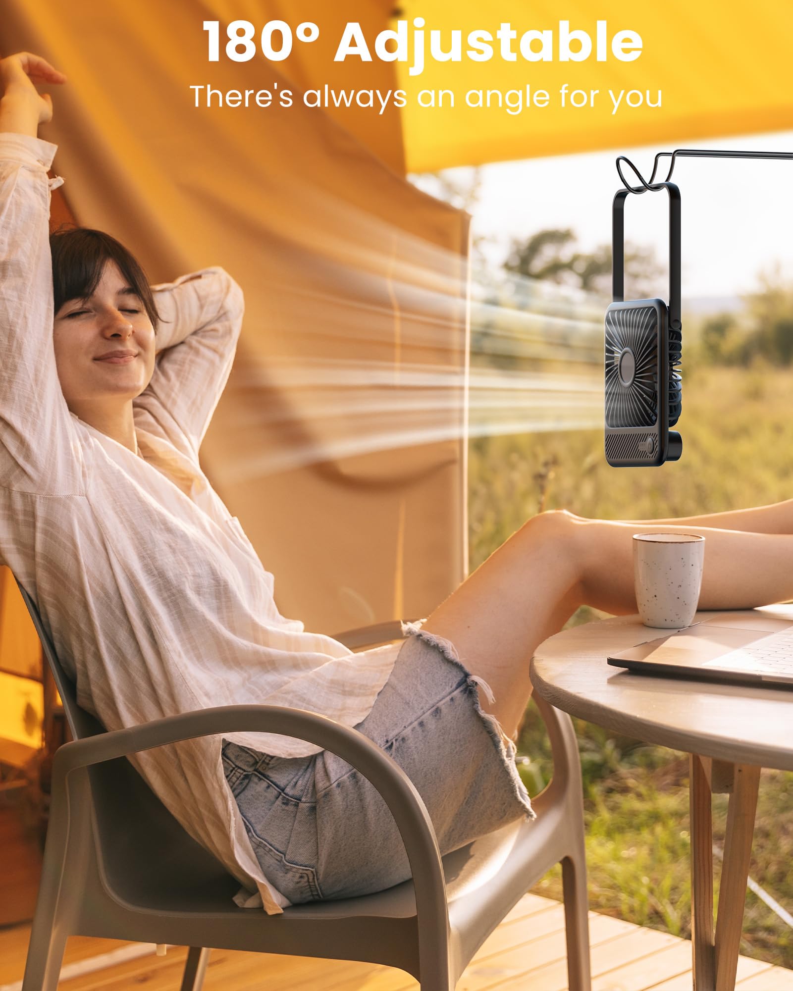 Koonie Desk Fan, Ultra Quiet 2.5-11h Battery Operated Small USB Fan with Strong Wind, 180° Tilt Folding and 3 Speeds Adjustable, Battery Powered Mini Personal Fan for Office Bedroom Desktop