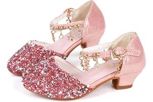 ChuLian Little Kids Girls Dress Pumps Glitter Sequins Princess Low Heels Princess Dress Shoes Party Dance Shoes Rhinestone Sandals