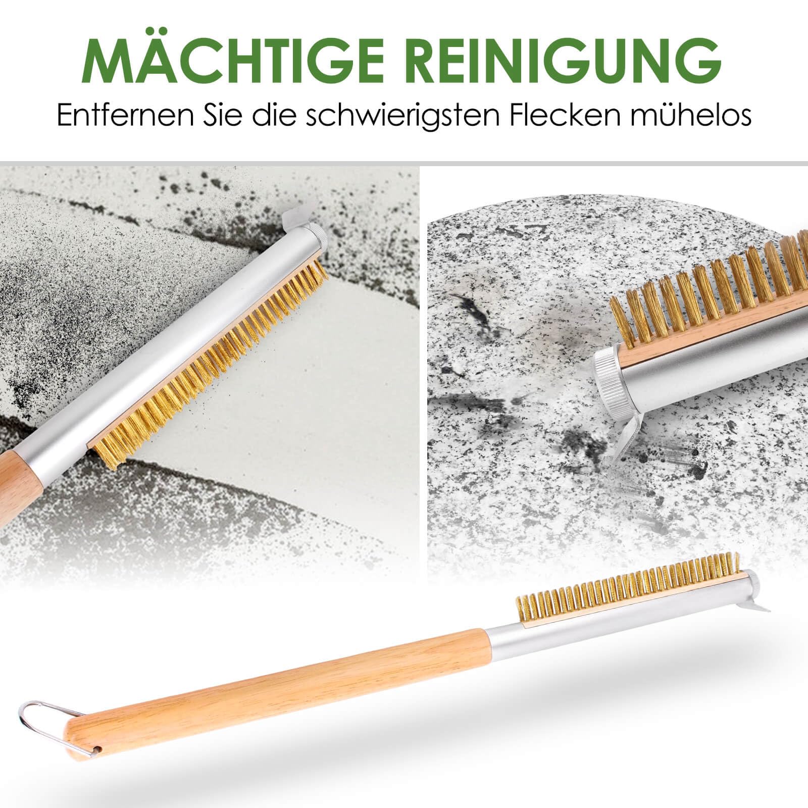 Manucode Pizzaofen Bürste mit Schaber, Messingborsten, Holzgriff, 52 cm 2