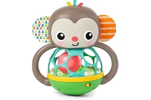 Bright Starts Grab & Giggle Monkey Light-Up Musical Rattle Toy with Easy-Grasp Oball, Ages 6 Months+, Unisex