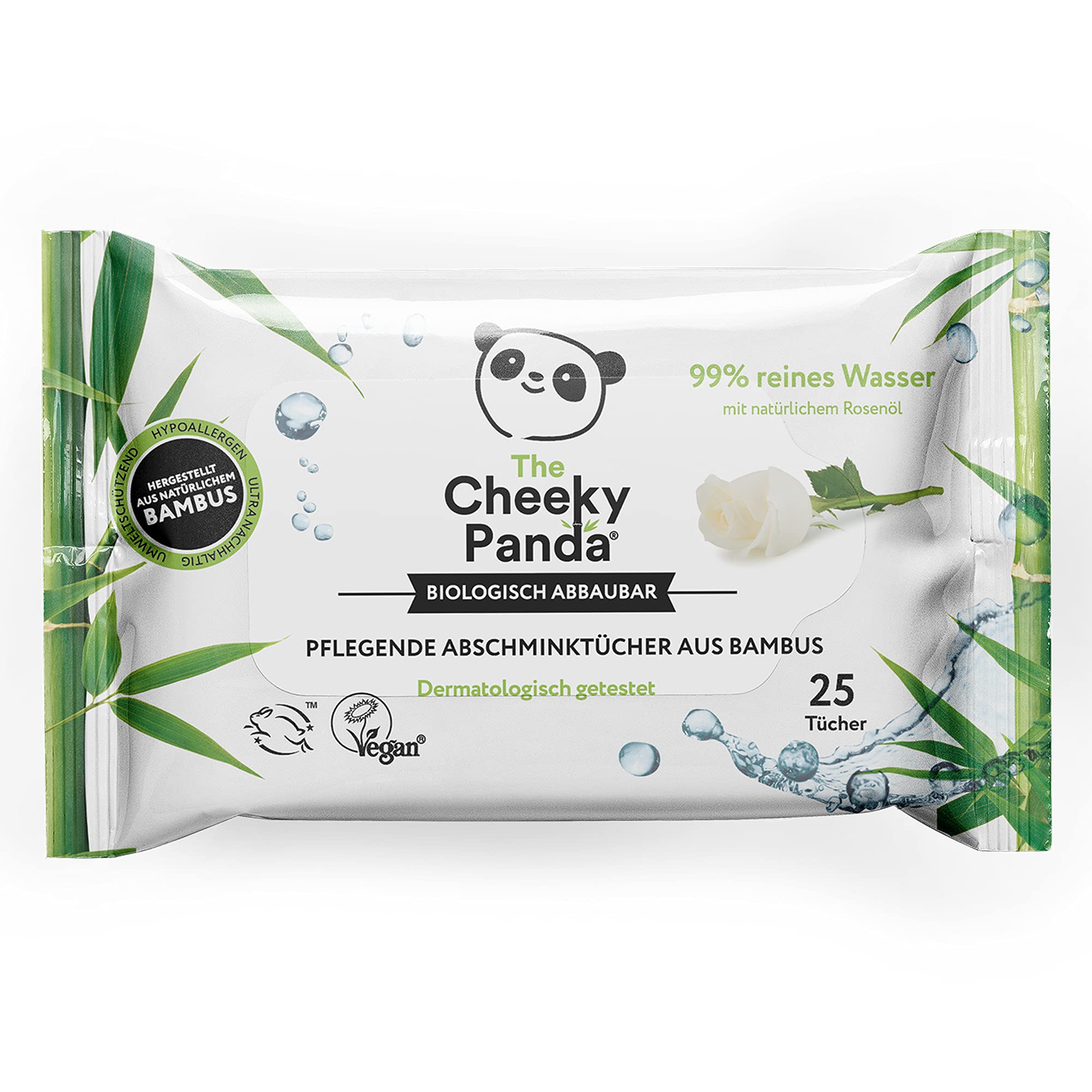 The Cheeky Panda Bamboo make-up wipes, rose, 25 wet wipes per pack, biodegradable, super soft and sustainable