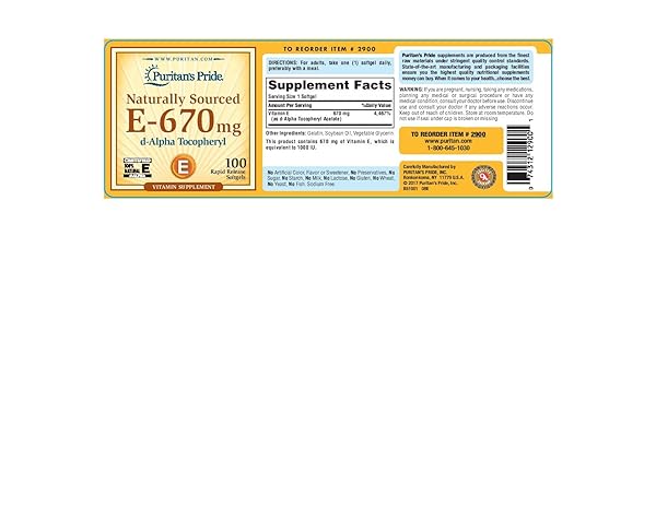 PURITAN’S PRIDE VITAMIN E- 670 MG 100% NATURAL-100 SOFTGELS