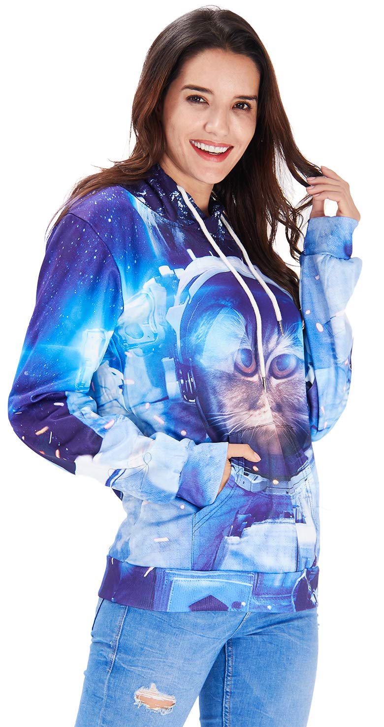 Mens Astronaut Cat Graphic Hoodies Funny 3D Printed Sportwear Ugly Christmas Sweater Pullover, Astronaut Cat, XX-Large