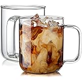 BWODYAY Glass Coffee Mugs, 16 oz Ice coffee cups, Large Clear Tea Cups Set of 2, Glass Mugs with Handles, Glass Cups for Latte, Cappuccino, and Tea