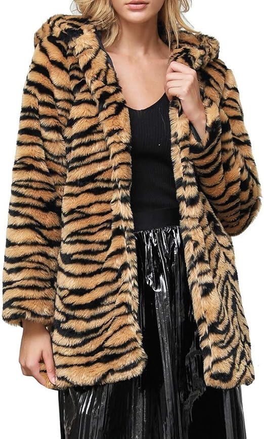 Buy SamojoyFurry Tiger Print Faux Fur Coat, Womens Long Sleeve Parka