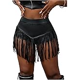 BEAUDRM Women's Tassel PU Leather Mini Shorts Fringe High Waisted Club Party Shorts Hot Pants Rave Clubwear