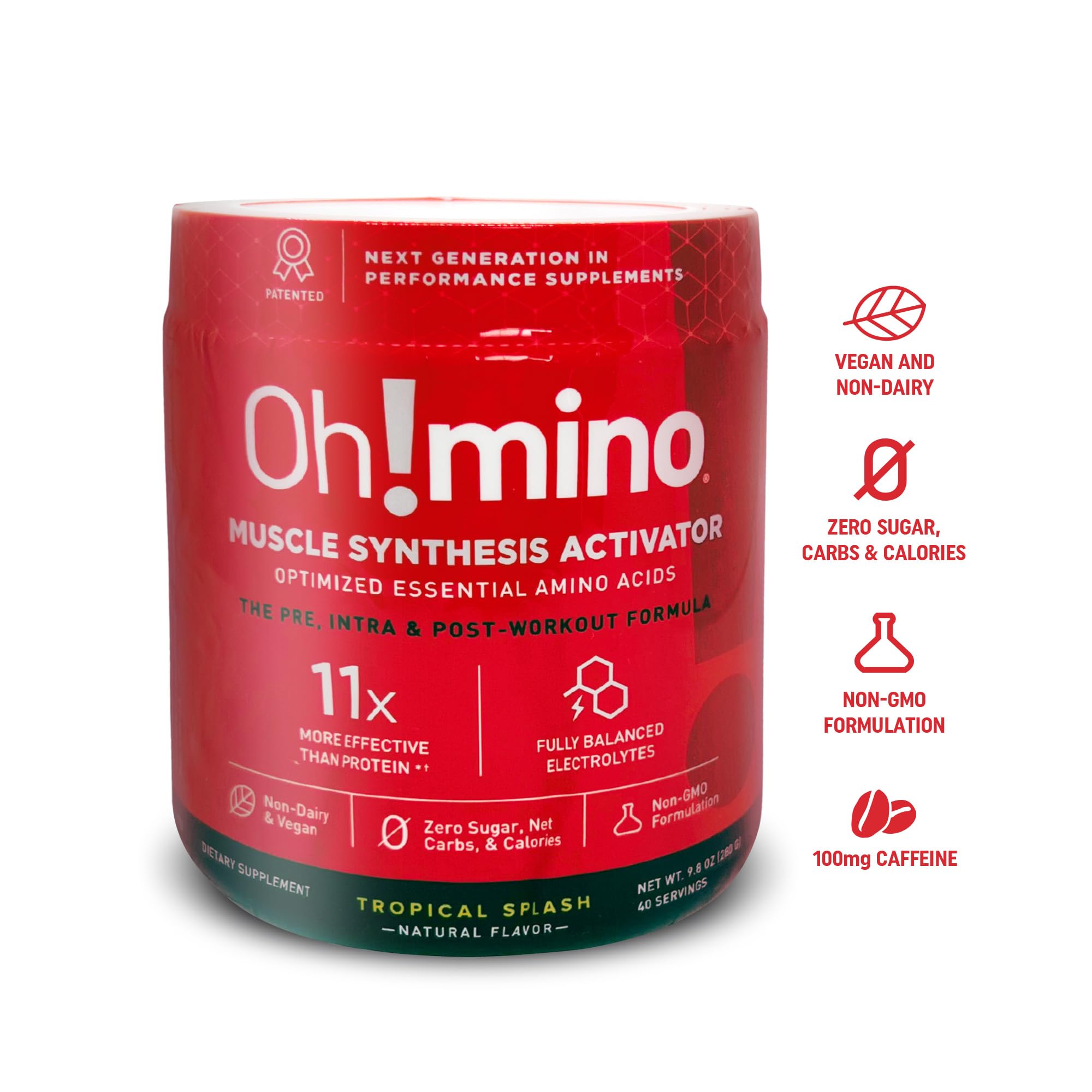 Oh!mino Essential Amino Acids Supplement. Tropical Splash, Cafeeinated Powder. All 9 EAAs, BCAAs and The Perfect Amino for Workouts, Amino Energy, and to Build Muscle, and Recover Faster.