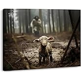 Framed Jesus Christ Wall Art Canvas Jesus and Lamb of God Christian Painting Prints Biblical Wall Decor Religious Room Decor for Church Prayer Room Christian Schools Hospitals 12" x 16"