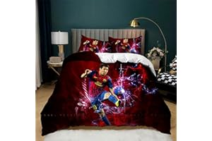 LUCIHZ Teen Boys Lionel Messi Bedding Set 3 Pieces Soccer Star Duvet Cover Set Soft and Breathable Comforter Cover Zipper