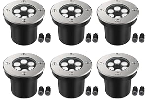 JESLED Landscape Lighting 6W LED Well Lights, 12V 24V Ground Lights 6000K Bright White, IP67 Waterproof Low Voltage Landscape Light Spotlight for Driveway Deck Patio Yard Garden Outdoor (6 Pack)